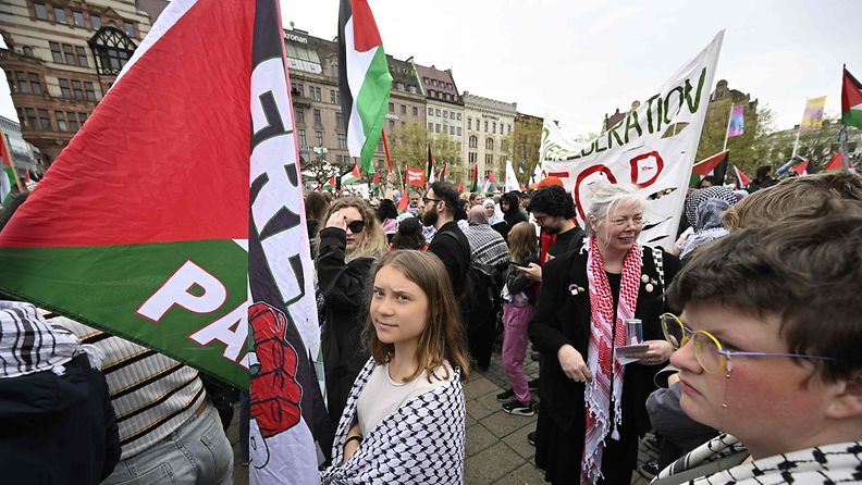 LK 9.5.2024 Greta Thunberg Palestiina-mielenosoituksessa