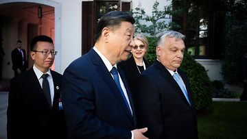 LK 9.5.2024 Kiinan presidentti Xi Jinping keskusteli Unkarin pääministerin Viktor Orbanin kanssa Budapestissä Unkarissa 9. toukokuuta 2024.