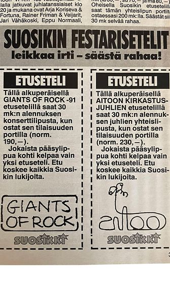 Etuseteleitä Suosikissa 7/1991