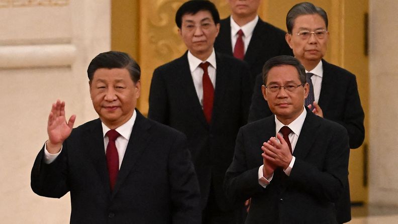 Kiinan presidentti Xi Jinping ja muuta maan johtoa lokakuussa 2022.