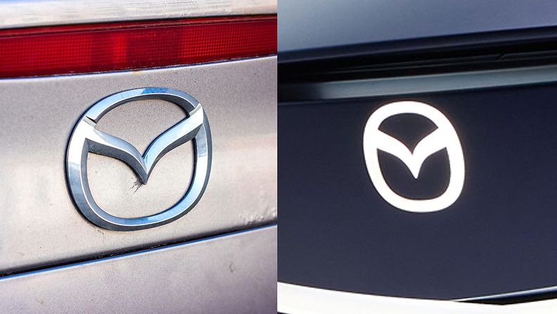 Vasemmalla vanha logo, oikealla uusi Mazda Arata