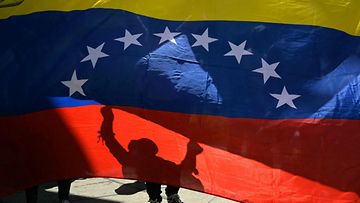 Venezualan lippu mielenosoituksessa heinäkuussa 2024.