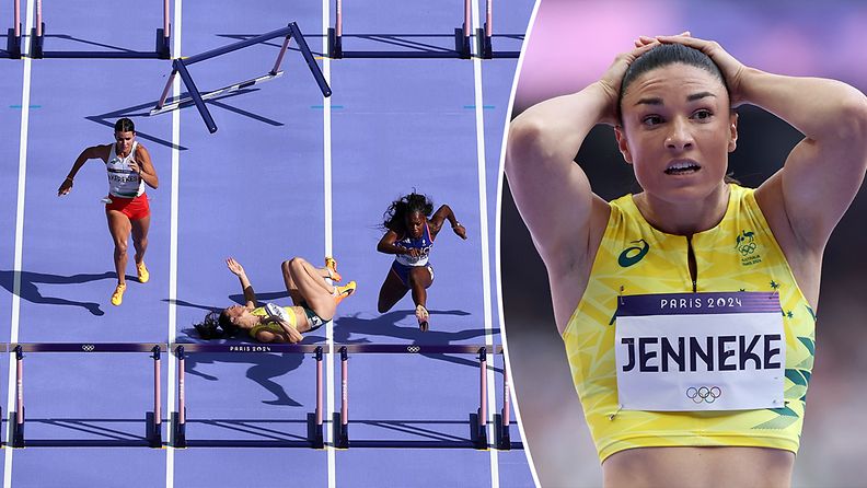 Pika-aituri Michelle Jenneke kaatui rajusti Pariisin olympialaisissa. 