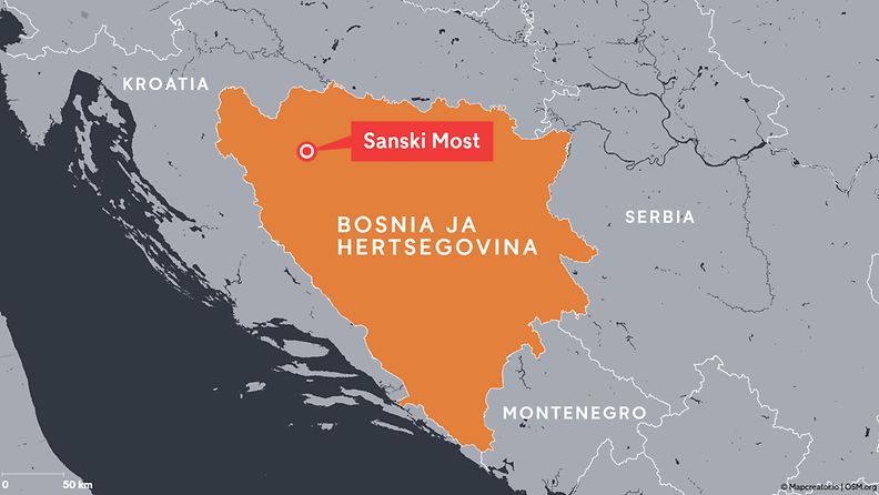 2108 Bosnia ja Hertsegovina Sanski Most ammuskelu kartta