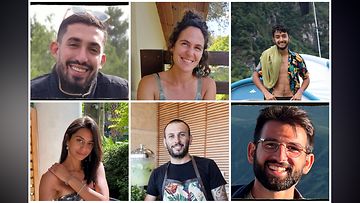 Kuolleena löydetyt Hamasin panttivangit Ori Danino, Carmel Gat, Hersh Goldberg-Polin, Eden Yerushalmi, Alex Lobanov, Eden Yerushalm ja Almog Sarusi.