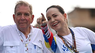 LK 24.10.2024 Venezuelan opposition presidenttiehdokas Edmundo Gonzalez Urrutia ja oppositiojohtaja Maria Corina Machado osallistuvat kampanjatilaisuuteen Maracaibossa, Zulian osavaltiossa Venezuelassa 23. heinäkuuta 2024.